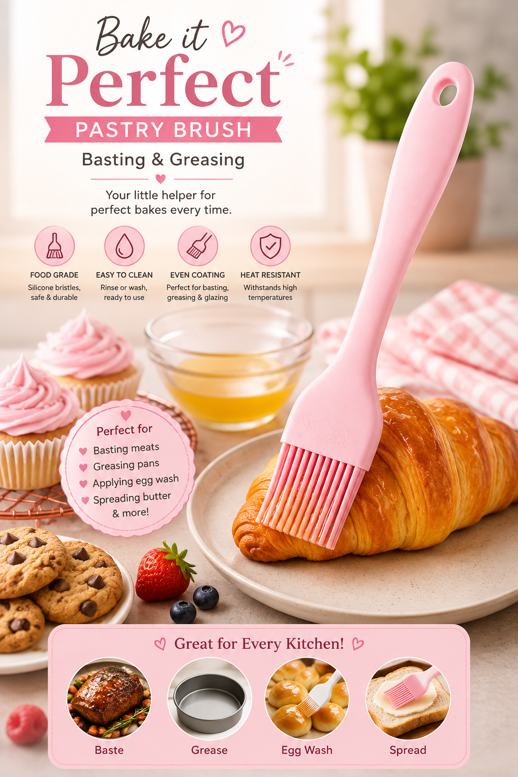 Silicone Pastry Brush – Heat-Resistant Basting & Greasing Brush
