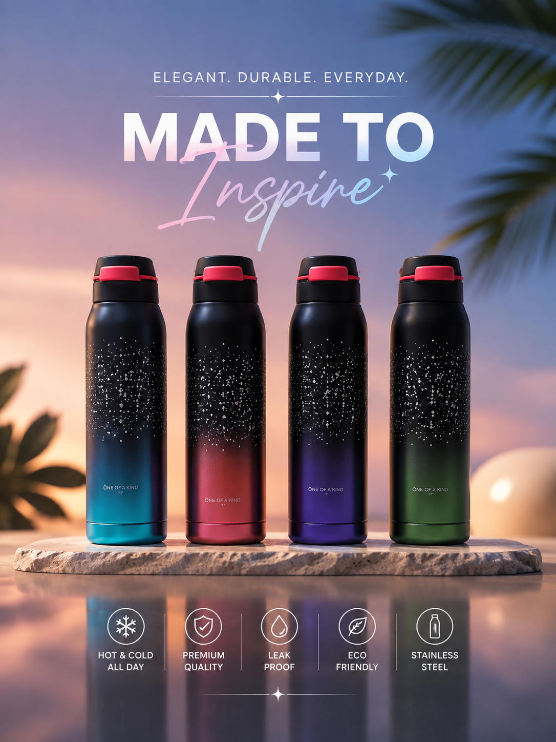 Premium Gradient Stainless Steel Vacuum Insulated Water Bottle – Leak Proof Travel Flask 500ml \ 750ml