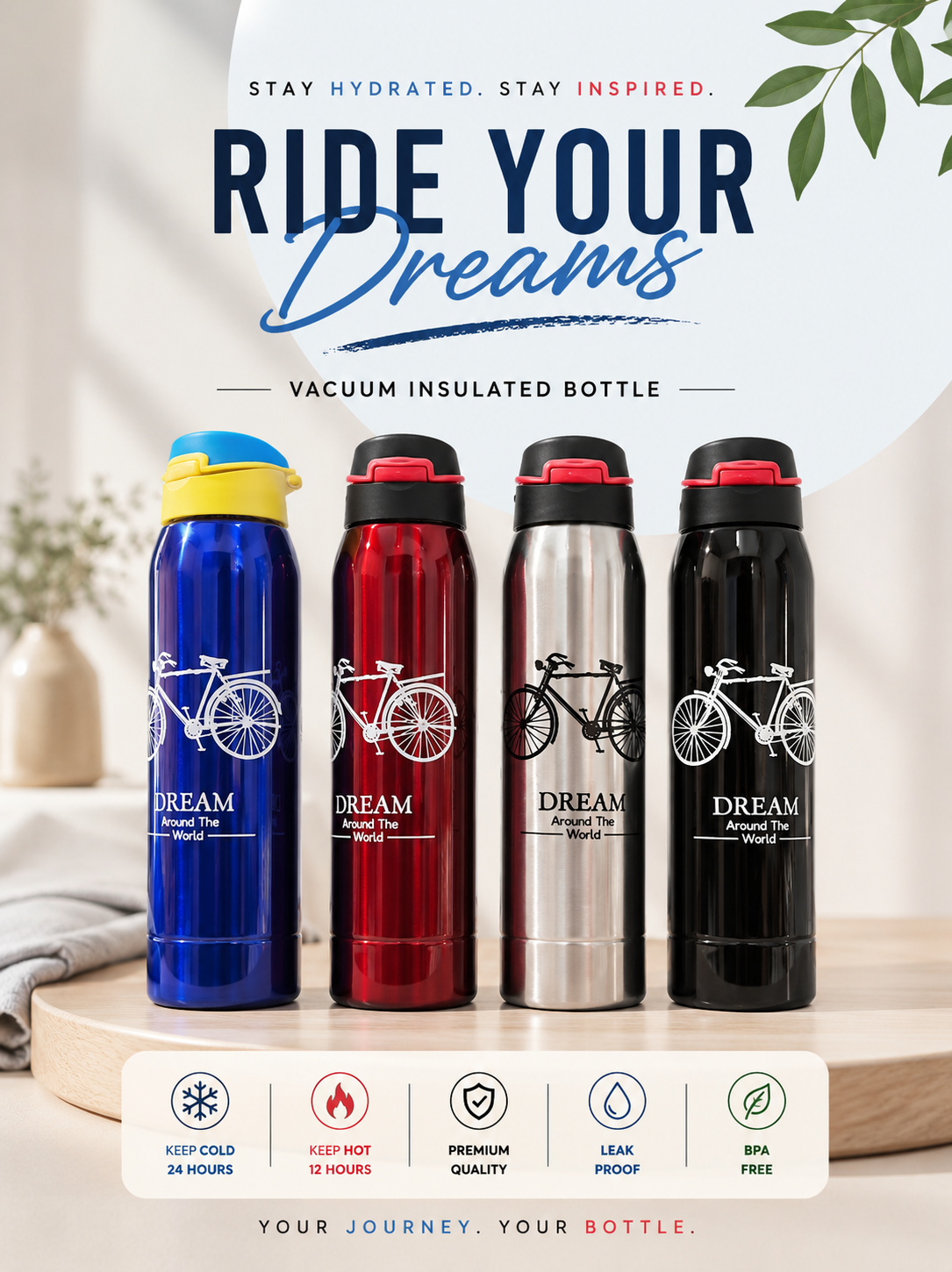 Vacuum Insulated Stainless Steel Bottle, Dream Around The World