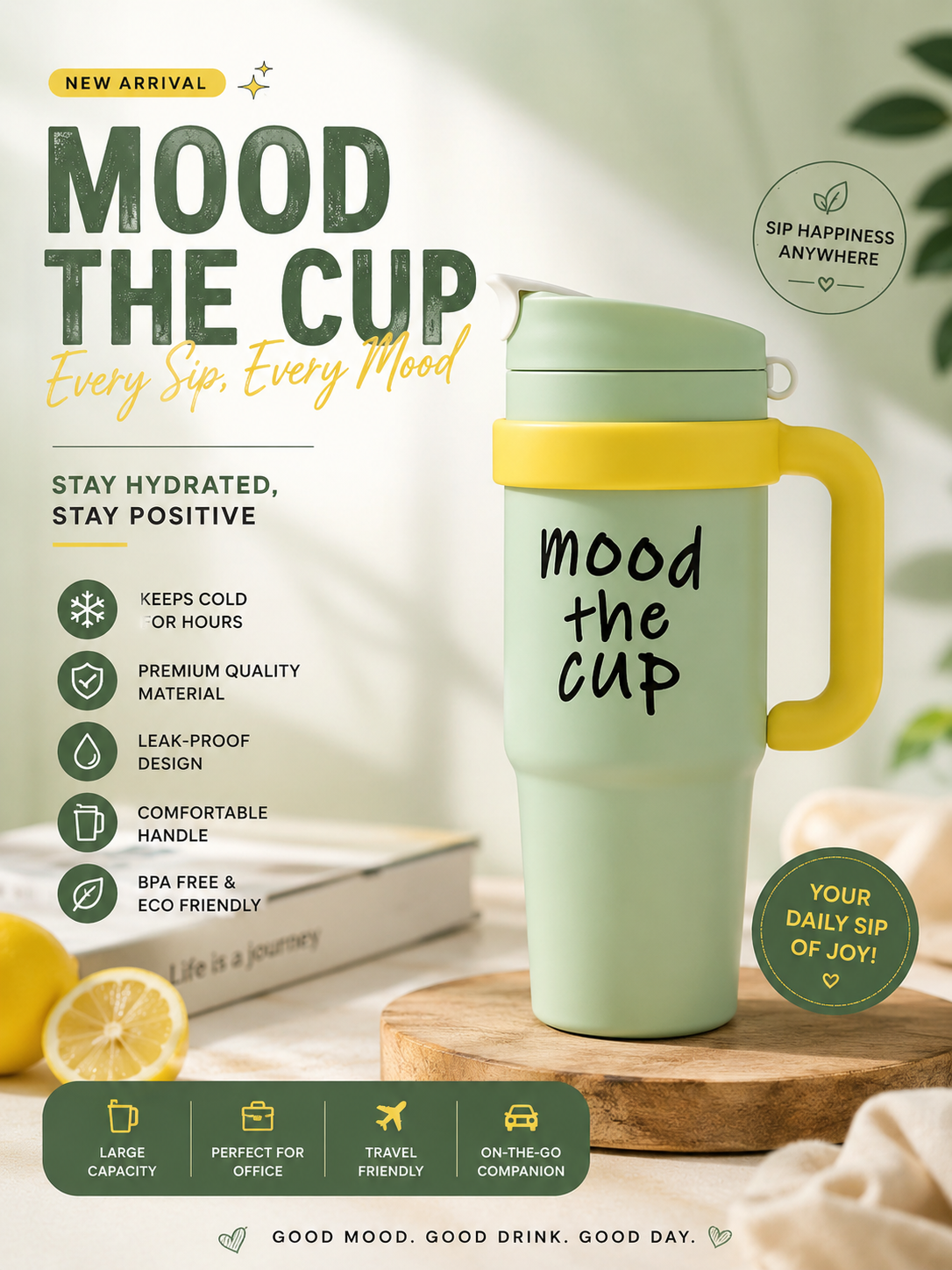 Green & Yellow Insulated Tumbler with Handle