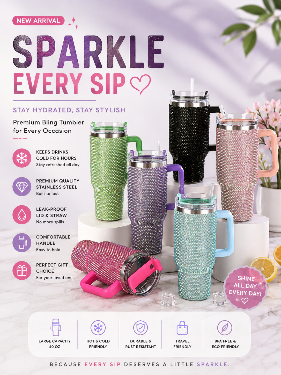 Premium Rhinestone Bling Tumbler – Sparkle Every Sip  Description