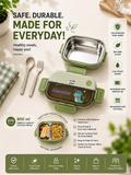 Green Kids Lunch Box with Spoon & Fork – 800ml Leak-Proof Food Container
