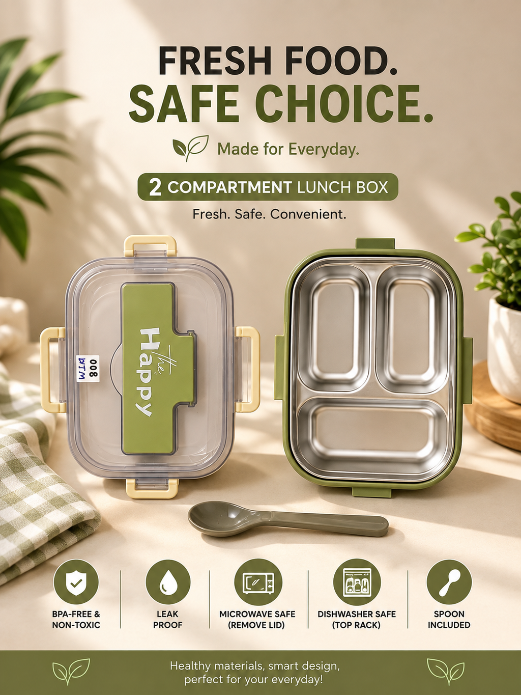 Fresh Food. Safe Choice – 3 Compartment Lunch Box