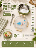Green Square Lunch Box (800ml) , Stainless Steel Lunch Box – Fresh Meals Anytime, Anywhere