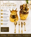 Royal Gold Plated Crown Cutlery Set – 24 Piece Luxury Set