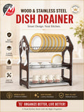 3-Tier Wood & Stainless Steel Dish Drainer – Kitchen Organizer