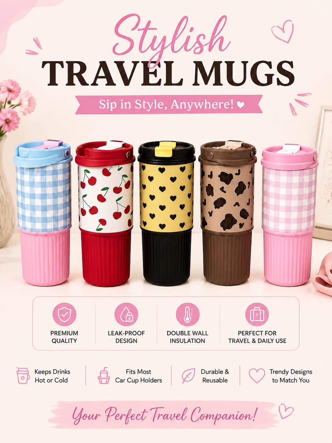 Stylish Double-Wall Insulated Travel Mugs