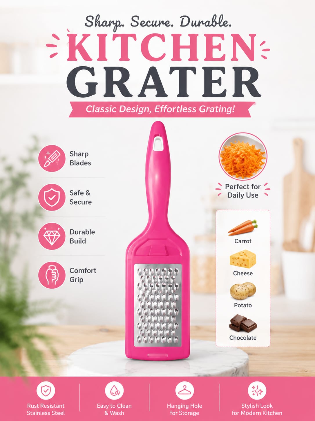 Stainless Steel Kitchen Grater – Sharp & Durable Handheld Grater