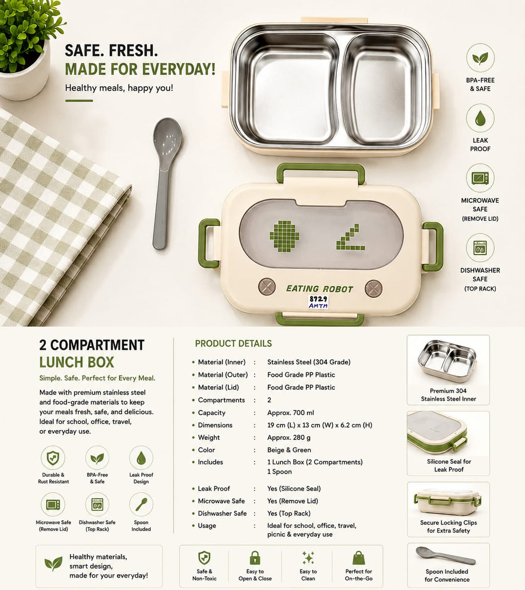 Eating Robot Stainless Steel Lunch Box – Leak-Proof Food Container