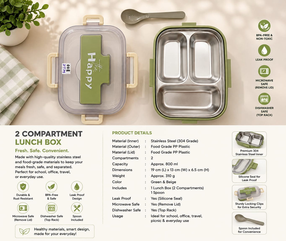 Fresh Food. Safe Choice – 3 Compartment Lunch Box