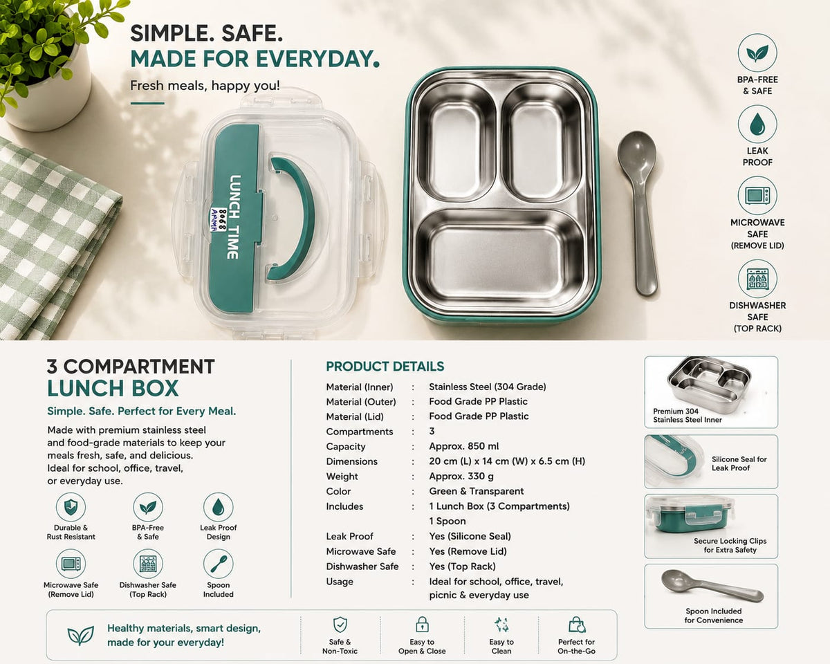 850ml Stainless Steel Lunch Box – Perfect for Balanced Meals
