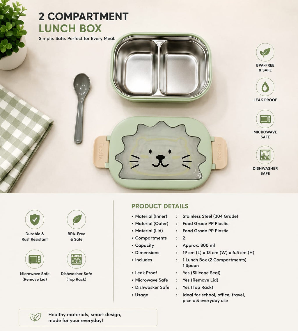 Kids Stainless Steel Lunch Box with Cute Cat Lid | Leak-Proof BPA-Free Food Container