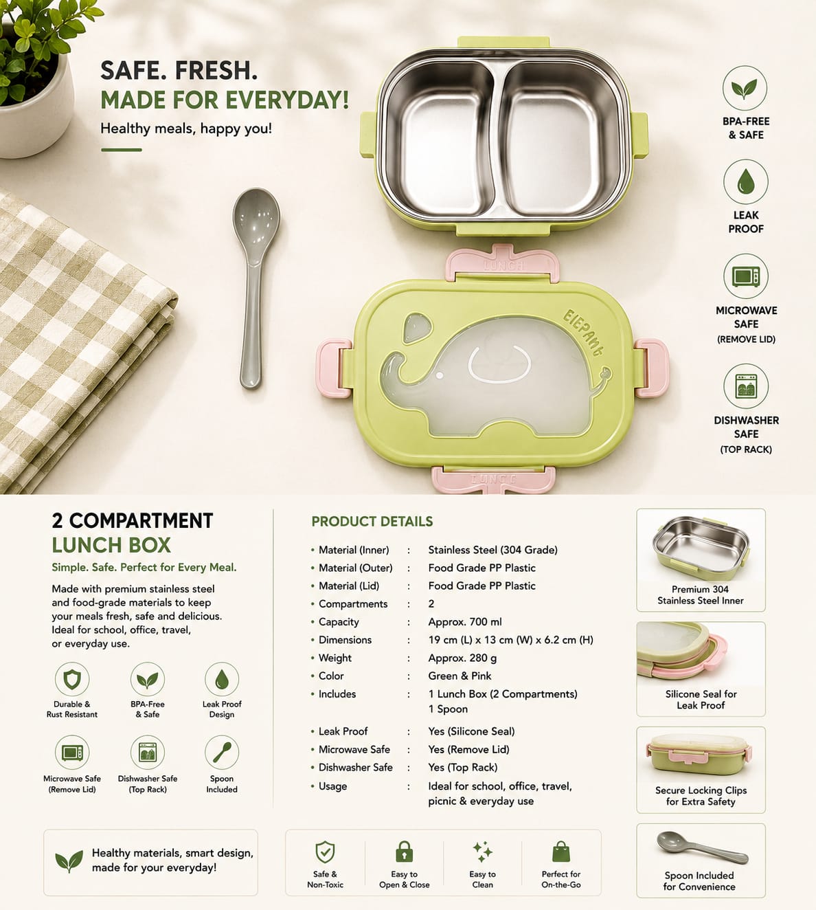 Healthy Choice for Every Meal – 700ml Stainless Steel Lunch Box