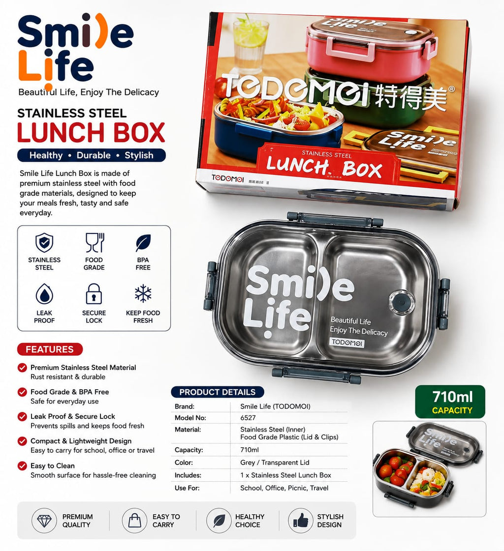 Stainless Steel Lunch Box with 2 Compartments | Leak-Proof BPA-Free Food Container